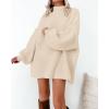 imageBTFBM Womens Long Pullover Sweaters 2025 Fall Winter Mock Neck Long Sleeve Thick Oversized Casual Knitted Jumper TopsApricot