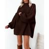 imageBTFBM Womens Long Pullover Sweaters 2025 Fall Winter Mock Neck Long Sleeve Thick Oversized Casual Knitted Jumper TopsBrown