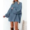 imageBTFBM Womens Long Pullover Sweaters 2025 Fall Winter Mock Neck Long Sleeve Thick Oversized Casual Knitted Jumper TopsGrey Blue