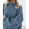 imageBTFBM Womens Long Pullover Sweaters 2025 Fall Winter Mock Neck Long Sleeve Thick Oversized Casual Knitted Jumper TopsGrey Blue
