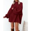 imageBTFBM Womens Long Pullover Sweaters 2025 Fall Winter Mock Neck Long Sleeve Thick Oversized Casual Knitted Jumper TopsWine Red