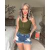 imageBTFBM Womens Summer Ribbed Tank Tops Crew Neck Button Down Slim Fit Basic Sleeveless Tunic Blouse Casual Henley ShirtsArmy Green