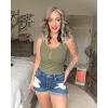 imageBTFBM Womens Summer Ribbed Tank Tops Crew Neck Button Down Slim Fit Basic Sleeveless Tunic Blouse Casual Henley ShirtsBean Green
