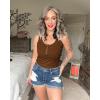 imageBTFBM Womens Summer Ribbed Tank Tops Crew Neck Button Down Slim Fit Basic Sleeveless Tunic Blouse Casual Henley ShirtsDark Khaki