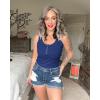 imageBTFBM Womens Summer Ribbed Tank Tops Crew Neck Button Down Slim Fit Basic Sleeveless Tunic Blouse Casual Henley ShirtsNavy