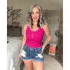 imageBTFBM Womens Summer Ribbed Tank Tops Crew Neck Button Down Slim Fit Basic Sleeveless Tunic Blouse Casual Henley ShirtsRose Red