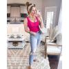 imageBTFBM Womens Summer Ribbed Tank Tops Crew Neck Button Down Slim Fit Basic Sleeveless Tunic Blouse Casual Henley ShirtsRose Red