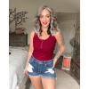 imageBTFBM Womens Summer Ribbed Tank Tops Crew Neck Button Down Slim Fit Basic Sleeveless Tunic Blouse Casual Henley ShirtsWine Red