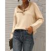 imageBTFBM Womens Sweaters Fall Winter Clothes 2025 Long Sleeve Button Down Ruffle Crew Neck Casual Knitted Pullover TopsSolid Apricot