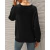 imageBTFBM Womens Sweaters Fall Winter Clothes 2025 Long Sleeve Button Down Ruffle Crew Neck Casual Knitted Pullover TopsSolid Black