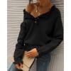 imageBTFBM Womens Sweaters Fall Winter Clothes 2025 Long Sleeve Button Down Ruffle Crew Neck Casual Knitted Pullover TopsSolid Black