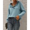 imageBTFBM Womens Sweaters Fall Winter Clothes 2025 Long Sleeve Button Down Ruffle Crew Neck Casual Knitted Pullover TopsSolid Blue