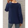 imageBTFBM Womens Sweaters Fall Winter Clothes 2025 Long Sleeve Button Down Ruffle Crew Neck Casual Knitted Pullover TopsSolid Bright Blue