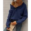 imageBTFBM Womens Sweaters Fall Winter Clothes 2025 Long Sleeve Button Down Ruffle Crew Neck Casual Knitted Pullover TopsSolid Bright Blue