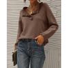 imageBTFBM Womens Sweaters Fall Winter Clothes 2025 Long Sleeve Button Down Ruffle Crew Neck Casual Knitted Pullover TopsSolid Brown Camel