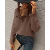 imageBTFBM Womens Sweaters Fall Winter Clothes 2025 Long Sleeve Button Down Ruffle Crew Neck Casual Knitted Pullover TopsSolid Brown Camel