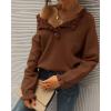 imageBTFBM Womens Sweaters Fall Winter Clothes 2025 Long Sleeve Button Down Ruffle Crew Neck Casual Knitted Pullover TopsSolid Brown Coffee