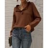 imageBTFBM Womens Sweaters Fall Winter Clothes 2025 Long Sleeve Button Down Ruffle Crew Neck Casual Knitted Pullover TopsSolid Brown Coffee