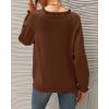 imageBTFBM Womens Sweaters Fall Winter Clothes 2025 Long Sleeve Button Down Ruffle Crew Neck Casual Knitted Pullover TopsSolid Brown Coffee