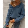 imageBTFBM Womens Sweaters Fall Winter Clothes 2025 Long Sleeve Button Down Ruffle Crew Neck Casual Knitted Pullover TopsSolid Dark Blue