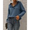 imageBTFBM Womens Sweaters Fall Winter Clothes 2025 Long Sleeve Button Down Ruffle Crew Neck Casual Knitted Pullover TopsSolid Dark Blue