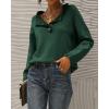 imageBTFBM Womens Sweaters Fall Winter Clothes 2025 Long Sleeve Button Down Ruffle Crew Neck Casual Knitted Pullover TopsSolid Dark Green