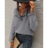 imageBTFBM Womens Sweaters Fall Winter Clothes 2025 Long Sleeve Button Down Ruffle Crew Neck Casual Knitted Pullover TopsSolid Grey