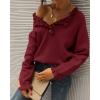 imageBTFBM Womens Sweaters Fall Winter Clothes 2025 Long Sleeve Button Down Ruffle Crew Neck Casual Knitted Pullover TopsSolid Jujube Red