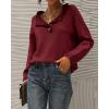 imageBTFBM Womens Sweaters Fall Winter Clothes 2025 Long Sleeve Button Down Ruffle Crew Neck Casual Knitted Pullover TopsSolid Jujube Red