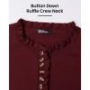 imageBTFBM Womens Sweaters Fall Winter Clothes 2025 Long Sleeve Button Down Ruffle Crew Neck Casual Knitted Pullover TopsSolid Jujube Red