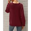 imageBTFBM Womens Sweaters Fall Winter Clothes 2025 Long Sleeve Button Down Ruffle Crew Neck Casual Knitted Pullover TopsSolid Jujube Red