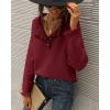 imageBTFBM Womens Sweaters Fall Winter Clothes 2025 Long Sleeve Button Down Ruffle Crew Neck Casual Knitted Pullover TopsSolid Jujube Red