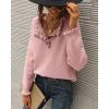 imageBTFBM Womens Sweaters Fall Winter Clothes 2025 Long Sleeve Button Down Ruffle Crew Neck Casual Knitted Pullover TopsSolid Mid Pink