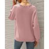 imageBTFBM Womens Sweaters Fall Winter Clothes 2025 Long Sleeve Button Down Ruffle Crew Neck Casual Knitted Pullover TopsSolid Mid Pink