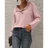 imageBTFBM Womens Sweaters Fall Winter Clothes 2025 Long Sleeve Button Down Ruffle Crew Neck Casual Knitted Pullover TopsSolid Mid Pink