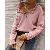 imageBTFBM Womens Sweaters Fall Winter Clothes 2025 Long Sleeve Button Down Ruffle Crew Neck Casual Knitted Pullover TopsSolid Mid Pink