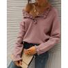 imageBTFBM Womens Sweaters Fall Winter Clothes 2025 Long Sleeve Button Down Ruffle Crew Neck Casual Knitted Pullover TopsSolid Pink