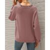 imageBTFBM Womens Sweaters Fall Winter Clothes 2025 Long Sleeve Button Down Ruffle Crew Neck Casual Knitted Pullover TopsSolid Pink