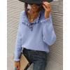 imageBTFBM Womens Sweaters Fall Winter Clothes 2025 Long Sleeve Button Down Ruffle Crew Neck Casual Knitted Pullover TopsSolid Sky Blue
