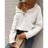 imageBTFBM Womens Sweaters Fall Winter Clothes 2025 Long Sleeve Button Down Ruffle Crew Neck Casual Knitted Pullover TopsSolid White