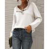 imageBTFBM Womens Sweaters Fall Winter Clothes 2025 Long Sleeve Button Down Ruffle Crew Neck Casual Knitted Pullover TopsSolid White