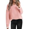 imageBTFBM Fall Sweaters for Women 2025 Trendy Casual Crew Neck Long Sleeve Loose Ribbed Knit Sweater Pullover Jumper TopsSolid Pink