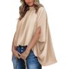 imageBTFBM Women Mock Neck Summer Tops 2025 Spring Batwing Short Sleeve Loose High Low Hem Casual Oversized Blouses ShirtsBeige