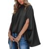 imageBTFBM Women Mock Neck Summer Tops 2025 Spring Batwing Short Sleeve Loose High Low Hem Casual Oversized Blouses ShirtsBlack