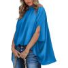 imageBTFBM Women Mock Neck Summer Tops 2025 Spring Batwing Short Sleeve Loose High Low Hem Casual Oversized Blouses ShirtsBlue