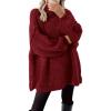 imageBTFBM Womens Long Pullover Sweaters 2025 Fall Winter Mock Neck Long Sleeve Thick Oversized Casual Knitted Jumper TopsWine Red