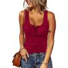 imageBTFBM Womens Summer Ribbed Tank Tops Crew Neck Button Down Slim Fit Basic Sleeveless Tunic Blouse Casual Henley ShirtsWine Red