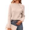 imageBTFBM Womens Sweaters Fall Winter Clothes 2025 Long Sleeve Button Down Ruffle Crew Neck Casual Knitted Pullover TopsOblique Apricot