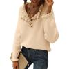 imageBTFBM Womens Sweaters Fall Winter Clothes 2025 Long Sleeve Button Down Ruffle Crew Neck Casual Knitted Pullover TopsSolid Apricot
