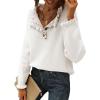 imageBTFBM Womens Sweaters Fall Winter Clothes 2025 Long Sleeve Button Down Ruffle Crew Neck Casual Knitted Pullover TopsSolid White